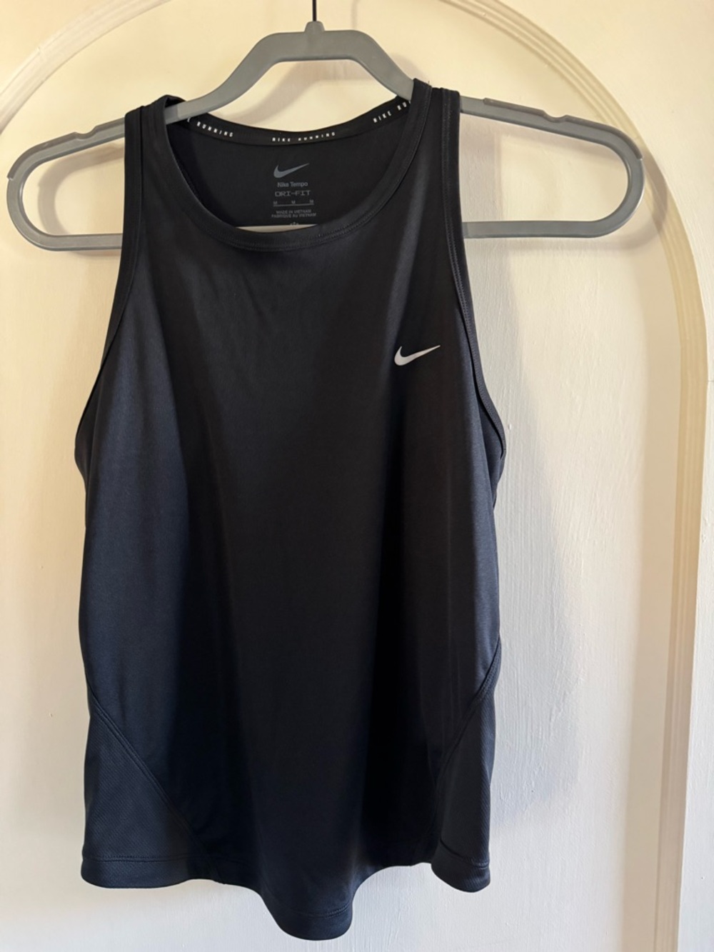 Nike Black Tempo Dri-FIT Running Top with Gray Swoosh